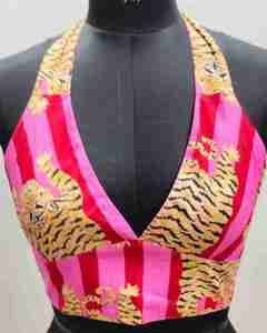 Blusa Halter Sexy de Algodón Transpirable y Ecológica con Estampado de Leopardo y Escote Profundo para Fiesta, Primavera y Verano - Product Image 1