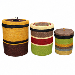 Colorful <b>Plant</b> Fiber Storage <b>Baskets</b> With Handles Circle Shape Multi Purpose Nesting Set of 3 - Product Image 1