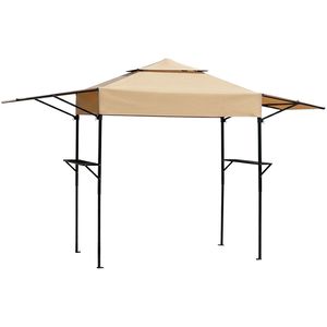 Khaki Polyester 3.3x12.5FT Double Top <b>Grill</b> Gazebo Adjustable Side Sunshades Black Powder Coated Folding Frame for Villa <b>BBQ</b> - Product Image 2