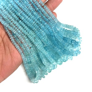Cuentas Redondas de Aguamarina Natural AAA+ de 4-8 mm, Cuentas de Piedras Preciosas de Aguamarina Azul, Hilo de 16 Pulgadas, Cuentas de Aguamarina Redondas - Product Image 1