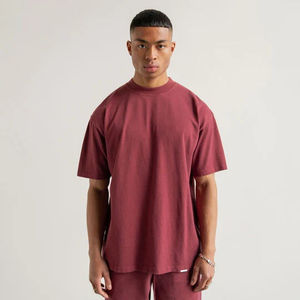 Men's Maroon T-Shirt And Shorts <b>Set</b> Two Piece Oversized Crewneck Tee With Matching Shorts Casual Activewear Lounge Wear - Product Image 4