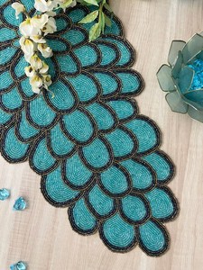 Embroidered Teal Floral <b>Table</b> <b>Runner</b> Bohemian Style Home Decor - Product Image 6