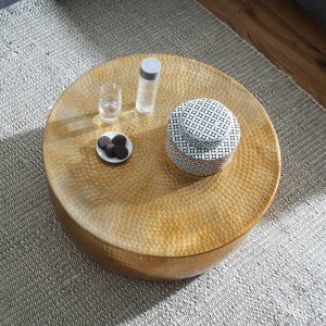 Mesa de Centro Redonda Hecha a Mano de 75 cm de Diámetro, Diseño Contemporáneo, Mueble de Salón con Superficie Metálica, Apariencia Moderna - Product Image 3
