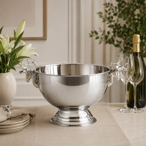 Cubo de Hielo de Acero Inoxidable de Diseño de Lujo en Oferta, con Asas de Reno Plateadas, para Enfriar Vino y Champán en Fiestas - Product Image 1