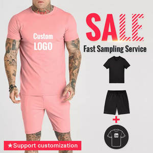 T-shirt homme slim fit 100% coton, col rond uni, bande latérale, vente flash, vêtements streetwear, ensemble t-shirt et short pour homme - Product Image 2