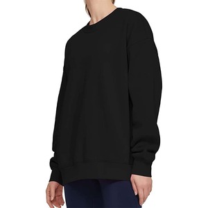 Sweat-shirt surdimensionné à col rond pour femme, couleur unie, épaules tombantes, manches longues, en coton tricoté, décontracté, haut d'automne - Product Image 4