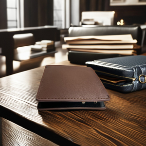 Cartera de cuero delgada hecha a mano con estilo de lujo, cierre de pliegue funcional disponible, negro, marrón, tostado, azul vino, bordes largos - Product Image 2