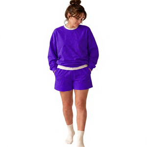 Conjunto de Sudadera y Pantalones Cortos de Algodón Lavado Estilo Vintage para Mujer, Conjunto Informal de Dos Piezas, Ropa de Estar por Casa, Etiqueta Privada Personalizada - Product Image 5