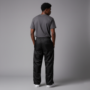 Pantalones de hombre con logo personalizado, botones laterales de presión, estilo retro, holgados, de nailon, cortavientos, streetwear, baggy, para baloncesto y chándal. - Product Image 4