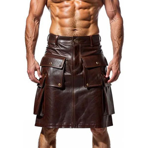 Kilt utilitaire en cuir marron pour homme, fait main en cuir de vachette, multi-poches - Product Image 1