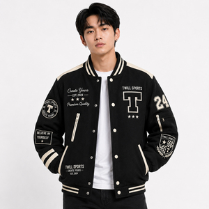 เสื้อแจ็คเก็ตวาร์ซิตี้ขนสัตว์สำหรับผู้ชายสไตล์วินเทจฤดูใบไม้ร่วง คอตั้ง ระบายอากาศได้ดี กันน้ำ กันลม เหมาะสำหรับใส่ไปโรงเรียน มหาวิทยาลัย หรือใส่ลำลอง - Product Image 4