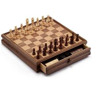 Jeu d'échecs classique en bois international |   Échiquier en bois pliable 2-en-1 avec boîte de rangement |   Pièces en bois conformes aux normes de compétition - Product Image 4