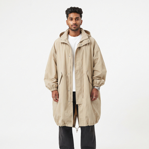 Chaqueta Cortavientos para Hombre con Capucha, Abrigo Largo Impermeable, Informal, Holgado, de Poliéster, con Bolsillos y Cremallera, de Secado Rápido - Product Image 1