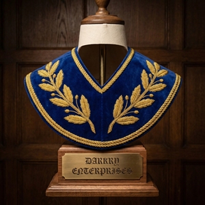 High End Custom Gold Bullion Hand Embroidery Blue Velvet <b>Stand</b> Collar Manufacturer Service - Product Image 5