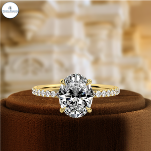 Anillo de compromiso ovalado de 1 quilate, anillo de aniversario certificado por IGI, anillo nupcial de oro blanco de 14 quilates con halo oculto, anillo de regalo de boda con engaste pavé - Product Image 3