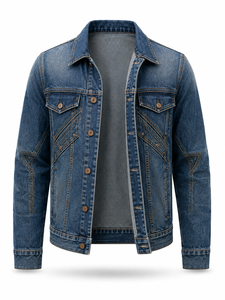 Chaqueta Vaquera para Hombre, Corte Regular, Lavado a la Piedra, Cierre de Botones, Estilo Casual, para Otoño, 100% Algodón, Tejido de Sarga, Diseño con Puntadas Decorativas - Product Image 3