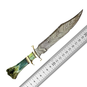 PASHA ENTERPRISES Damascus Steel Hunting Bowie <b>Knife</b> Green Stone <b>Handle</b> Design with Brass Cross Guard Wholesale Outdoor <b>Knife</b> - Product Image 4