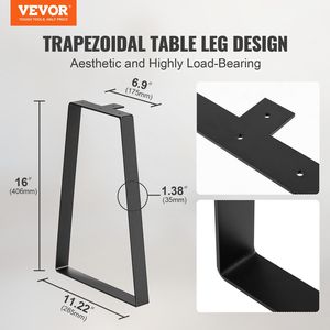 Gambe da tavolo in acciaio trapezoidale da 16 pollici, moderne e pesanti, banco da banco, sostituzione con carico massimo 400 libbre, installazione rapida - Product Image 2