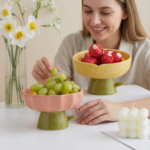 Ensemble de bols à fruits modernes en résine écologique polie, rose, jaune, vert, compatibles lave-vaisselle, pour servir des collations lors de fêtes - Product Image 1