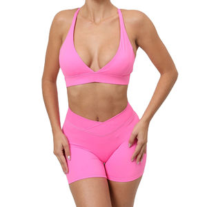 Ensemble de sport pour femme : Tenue de yoga, pantalon de cyclisme découpé, soutien-gorge de course, survêtement élastique en polyester/nylon - Product Image 2
