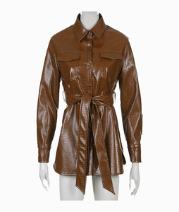 Women's brawn Genuine Leather Moto Jacket Full Sleeve <b>Zipper</b> Closure Stand Collar Autumn Style - Product Image 6