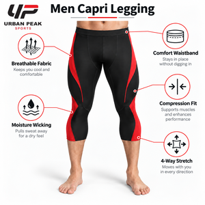 Durable <b>Men</b> Capri <b>Legging</b> Featuring Reinforced Stitching Stretch Material And Comfortable Construction <b>For</b> Gym Workouts - Product Image 6