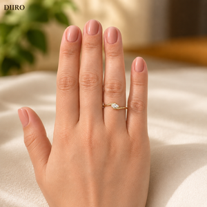 Anillo de compromiso de lujo con diamante solitario en forma de marquesa para mujer, chapado en oro amarillo, con moissanita ovalada. - Product Image 3