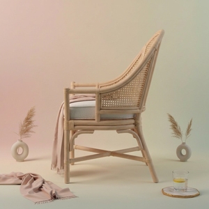 Eco Friendly Natural Rattan Scandinavian Modern <b>Dining</b> Chair Handmade Cane Accent <b>Armchair</b> Cushion Hotel Restaurant Cafe Patio - Product Image 4