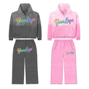 Conjunto de Sudadera con Capucha Ancha y Pantalones Deportivos Holgados con Pedrería, Estilo Vintage Lavado, para Hombre, Nueva Tendencia ODM - Product Image 2