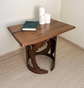 bedside <b>table</b> metal frame wood top (UK term: bedside <b>table</b>) <b>sofa</b> side <b>table</b> metal wood small end <b>table</b> wood and metal Iron & Sol - Product Image 5
