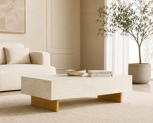Mesa de Centro Moderna con Incrustaciones de Hueso, Patrón Geométrico, Mueble de Madera para Sala de Estar - Product Image 1