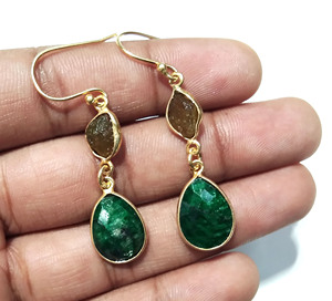 Natural Emerald & Peridot Drop <b>Earrings</b> Gold Plated Bezel Set Handmade Gemstone Dangle <b>Earring</b> Solid 925 Sterling <b>Silver</b> Jewelry - Product Image 4