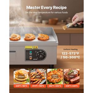 Piastra Elettrica Commerciale 1750W, 45 x 30 cm, in Acciaio Inossidabile, da Banco, con Controllo Temperatura Regolabile 122-570°F - Product Image 4