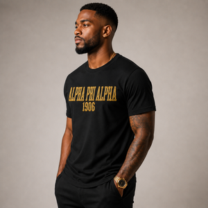 Camiseta Negra de Manga Corta para Hombre Alpha Phi Alpha 1906, Corte Regular, Cuello Redondo, Informal, de Algodón, con Diseño de Letras Estampadas en la Parte Delantera, OEM - Product Image 2