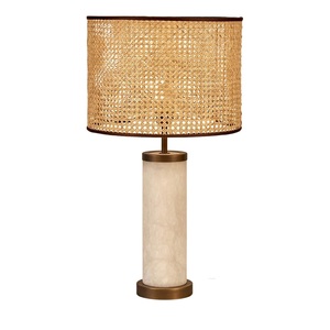 Lámpara de Mesa de Mármol de Lujo con Pantalla de Mimbre Tejida a Mano, Brillo Cálido Ambiental y Estilo Contemporáneo Elegante para el Hogar - Product Image 2