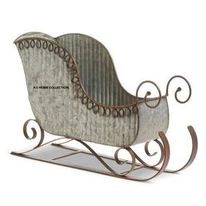 Traîneau de Noël vintage en métal galvanisé, design classique, fait main, excellente qualité, fournisseur d'ornements, boîte moderne, Père Noël - Product Image 6