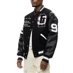 Chaquetas Varsity Personalizadas con MOQ Bajo, Parches de Chenille Bordados, Mangas 100% Cuero, Cuello Alto, Diseño de Parches en la Parte Delantera - Product Image 2