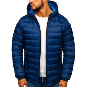 เสื้อแจ็คเก็ตพัฟเฟอร์สีน้ำเงินสำหรับผู้ชาย ฤดูหนาว สวมใส่สบาย กันน้ำ แห้งเร็ว กันลม ปิดด้วยซิป บุด้วยโพลีเอสเตอร์ สีพื้น ทรงปกติ - Product Image 1