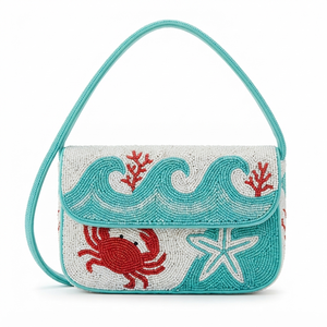Handmade Floral Daisy Beaded <b>Shoulder</b> <b>Bag</b> <b>Women</b> Navy Blue Flap Evening Clutch Botanical Underarm Handbag - Product Image 6