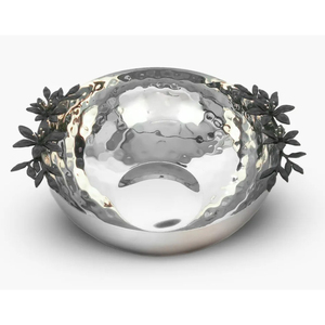 Cuenco decorativo de acero inoxidable con base floral de latón dorado, elegante centro de mesa para ensaladas de frutas y decoración del hogar. - Product Image 6