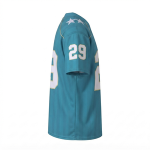 Maillot de football américain personnalisé bleu sarcelle pour homme, en gros, avec nom de joueur et motif, uniforme d'équipe en maille respirante, 100% coton - Product Image 3
