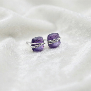 Wholesale Fashion Jewelry 18K Gold Plated Garnet Quartz Square Gemstone Wire Wrapped Dainty <b>Stud</b> <b>Earrings</b> for Women - Product Image 4