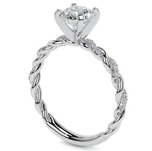 Bague de fiançailles en moissanite taille ronde, plaquée or jaune, en argent sterling, bague de mariage classique, bijoux fins de luxe - Product Image 2