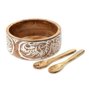 Ensaladera Clásica de Madera con Servidores Cromados, Elegante y Moderna, Juego de Ensaladeras Grandes para Cenas, Decoración para Cocina y Hogar, Regalo - Product Image 3