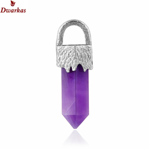 Elegant wholesale custom classic <b>solid</b> 925 sterling <b>silver</b> black rutile gemstone texture pencil pendant for <b>necklace</b> ready stock - Product Image 5