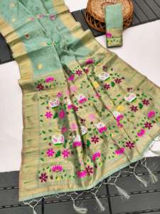 Sari de Algodón Muga Suave Premium con Tejido Menna, Borde Zari Rajhans Pallu, Blusa de Contraste Muniya, Elegante para Fiestas, Todas las Estaciones - Product Image 2