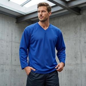 Camiseta Deportiva Personalizada Unisex con Cuello en V y Manga Larga, Lisa, para Equipos, para Todas las Temporadas, Venta al por Mayor, Marca Privada, Proveedor OEM ODM - Product Image 2