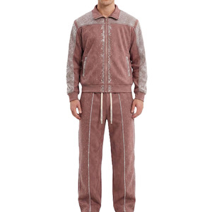 Men's Brown Rhinestone Tracksuit Full Length Regular Fit Zipper Closure Side Pockets Casual Wear Autumn Style - Product Image 1