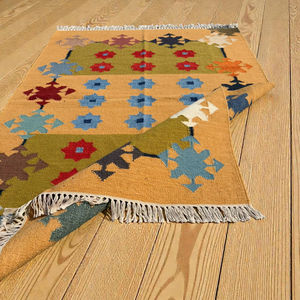 Alfombra Kilim de Lana Hecha a Mano, Tejido Plano Abstracto y Colorido, Antideslizante, Ecológica, Antibacteriana, Estilo Étnico Bohemio - Product Image 5