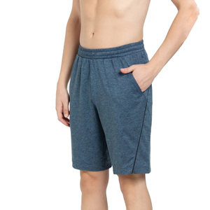 Men's Blue Solid Cotton Bermuda Shorts Elastic Waist Pockets Casual Breathable Knitted Mid Rise Short Pants - Product Image 3